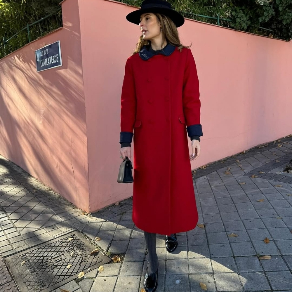 Red Coat with Navy Accents